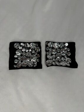 Wolford Black Bracelet Cuffs with Silver Discs